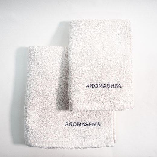 アロマシアロゴ入り オーガニックコットンフェイスタオル 日本製 40㎝×85㎝
