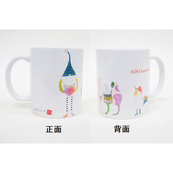 女優 川上麻衣子さん 手書きイラスト オリジナルマグカップ（猫と鶏と…）猫