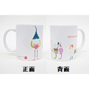 女優 川上麻衣子さん 手書きイラスト オリジナルマグカップ(猫と鶏と…)猫
